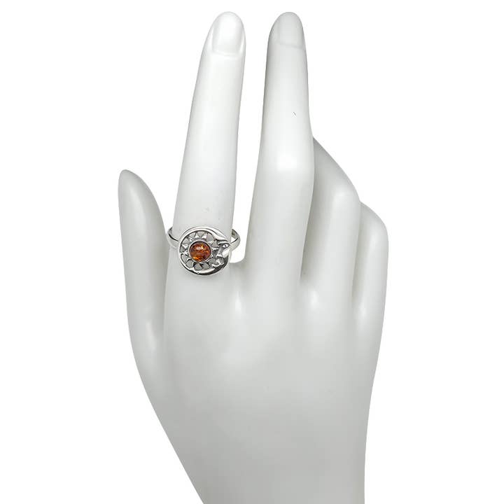 Amberman - Vendita all'ingrosso Anelli cocktail/statement - Anello luna/sole in argento ambrato1