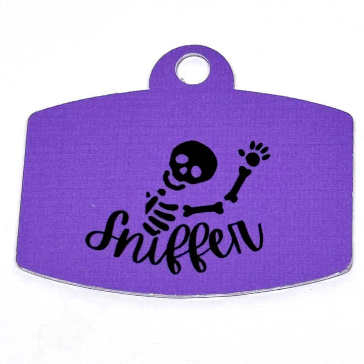 Bone Sniffer Purple QR Code Pet Tag for wholesale by Afropawlitan