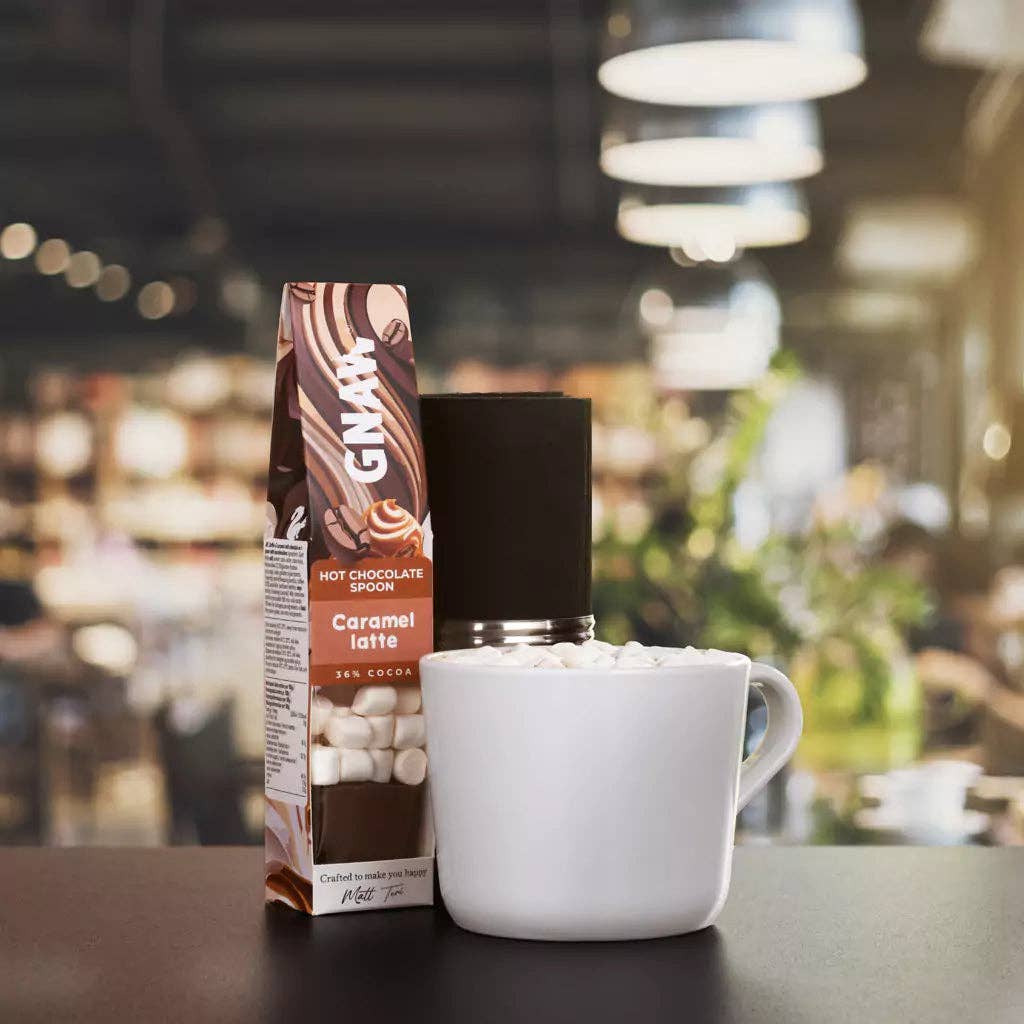GNAW Chocolate – wholesale Hot cocoa spoon – Caramel Latte - Coffee Hot Chocolate Spoon With Marshmallows2