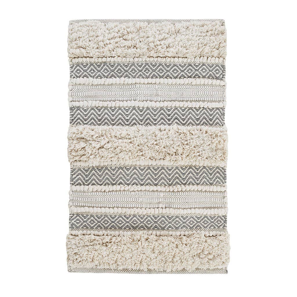 Olliix - Wholesale Bath Mat - Boho Stripe Handwoven Bath Rug, Ivory/Grey7