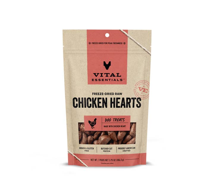 Pet Palette Distribution - Wholesale Pet Treats - Dog - Vital Essentials Chicken Hearts FD Dog Treats 3.75 oz