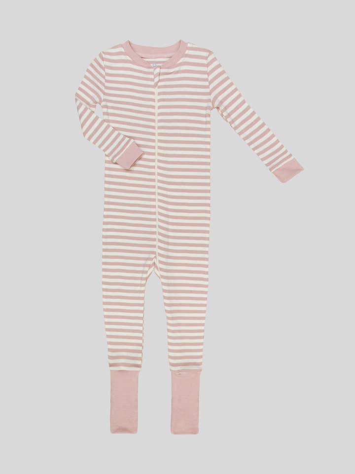 Organic Cotton Rose Stripes Convert-a-Foot Sleeper for wholesale by Gertex