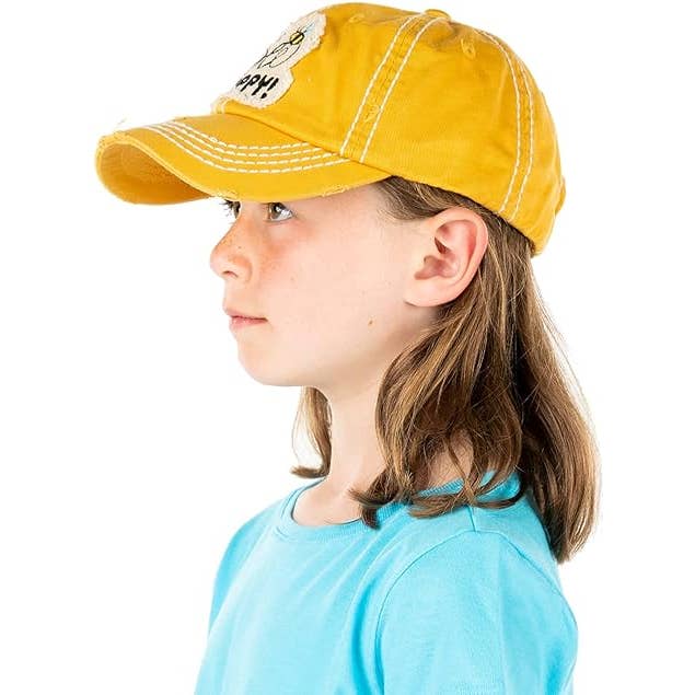 Funky Junque - Wholesale Baseball Cap - Kids - Vintage Patch Hat - Bee Happy (Yellow)