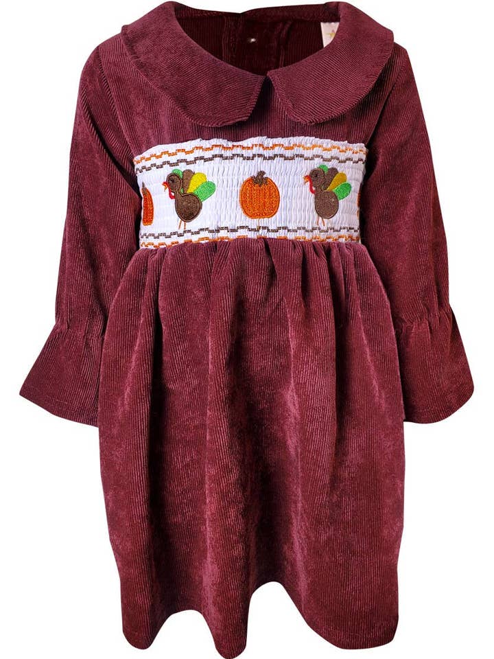 Amor Babee - Wholesale Dress - Kids - CLEARANCE Baby Girls Thanksgiving Turkey Smocked Dress0