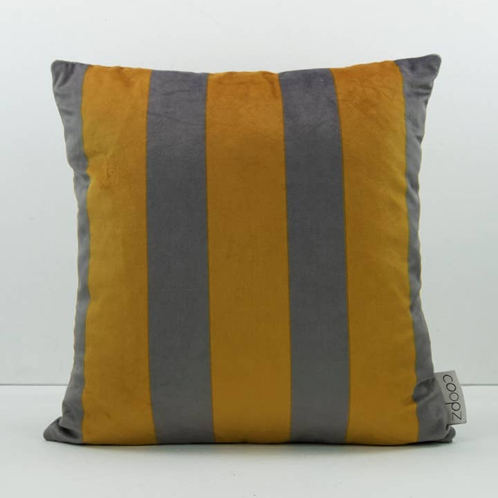 Kissenbezug Stripe Velvet Grau-Gelb 2 für den Großhandel von coopz