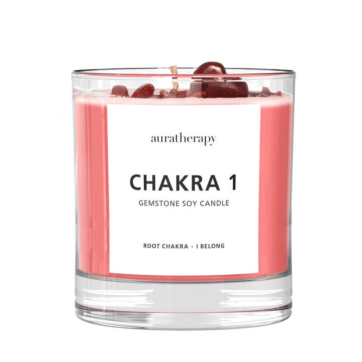 Chakra 1 | Candela con Gemma di Diaspro Rosso del Chakra della Radice per la vendita all'ingrosso da parte di Auratherapy