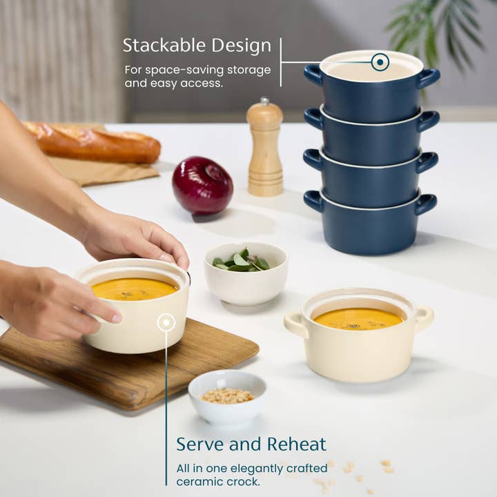 Kook - Wholesale Bowl - Kook Ceramic Stackable Soup Bowls, 23.6 oz, Set of 416