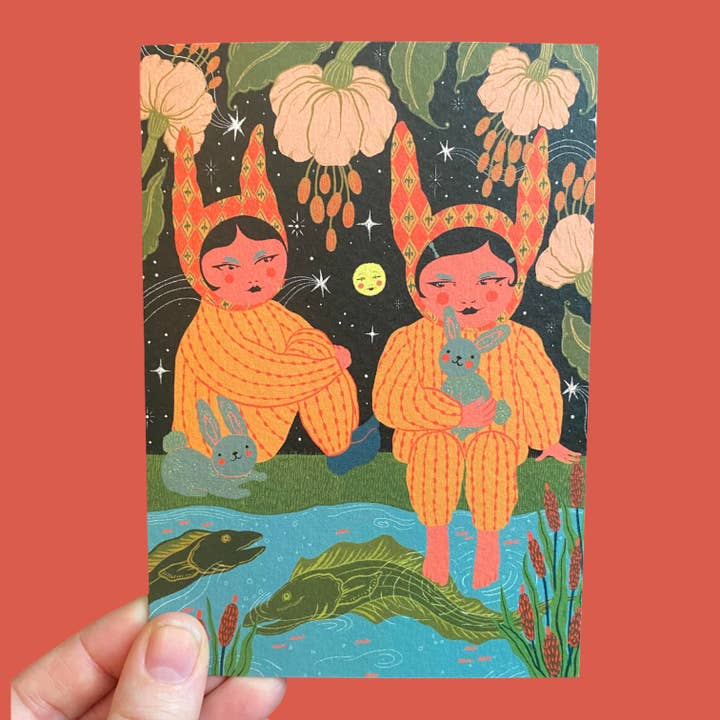 Contemplation - Vibrant all occasions card with bunnies for wholesale by Piece of the Peach