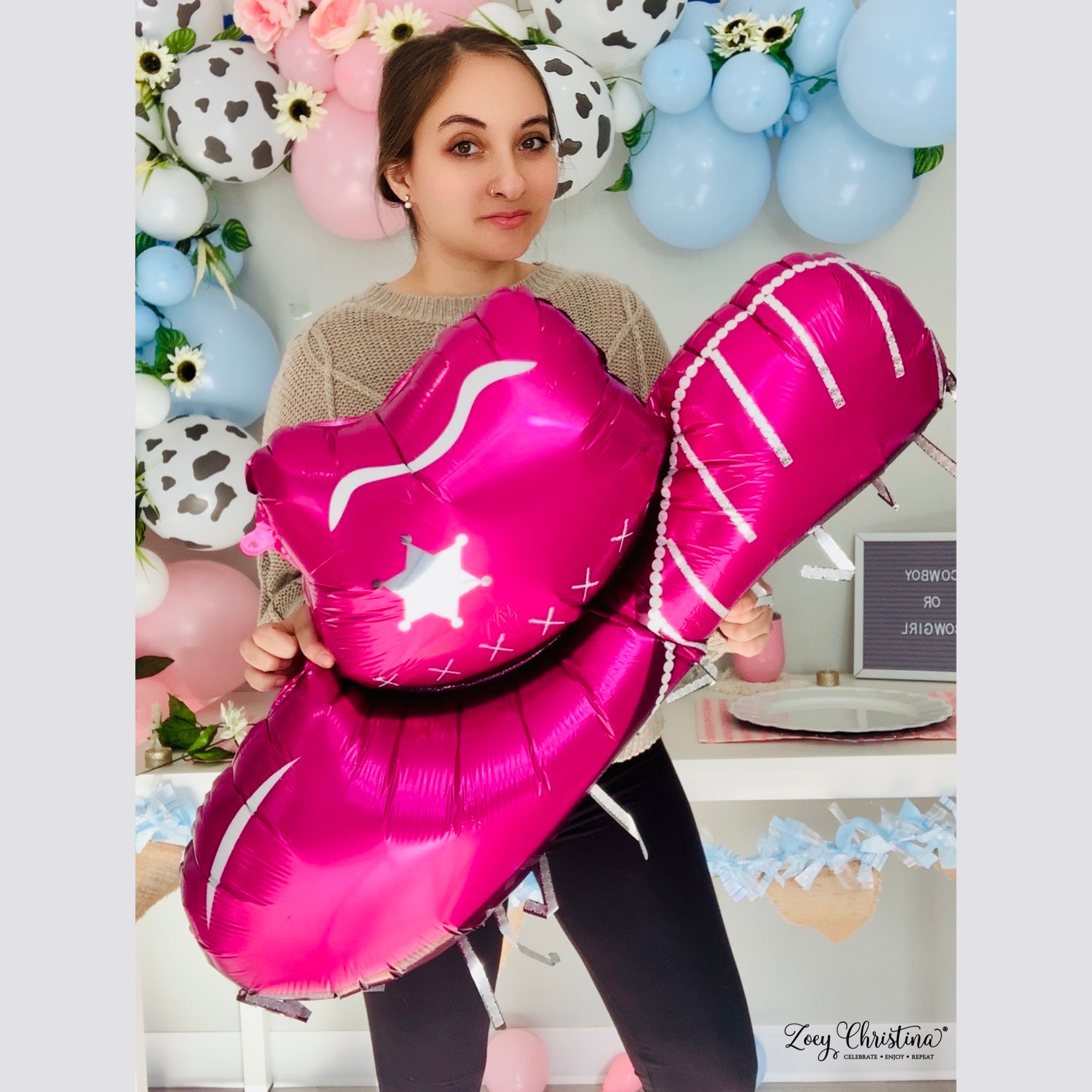 Zoey Christina – wholesale Balloon – Pink Cowgirl Boot or Hat Balloon – Western Party Decoration4