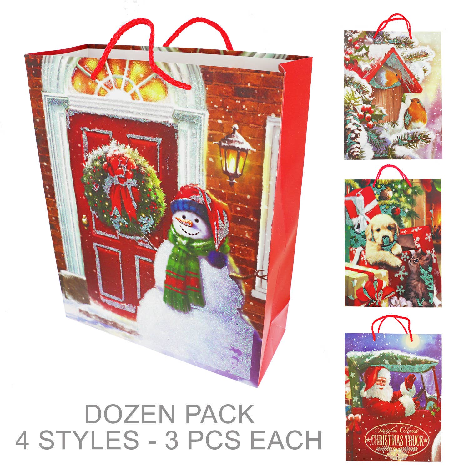 SP Sophia Collection - Wholesale Gift Bag Set/Pack - 12 Pack Assorted Vintage Christmas Paper Gift Bags 1