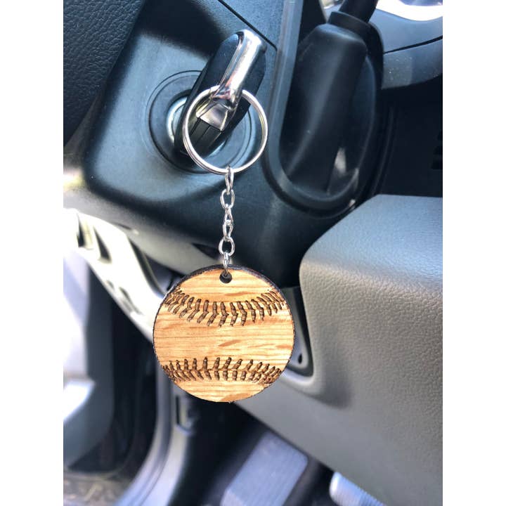 TWWKY - Wholesale Keychain - Unisex - Wood Baseball Keychain- Personalized and Custom Made