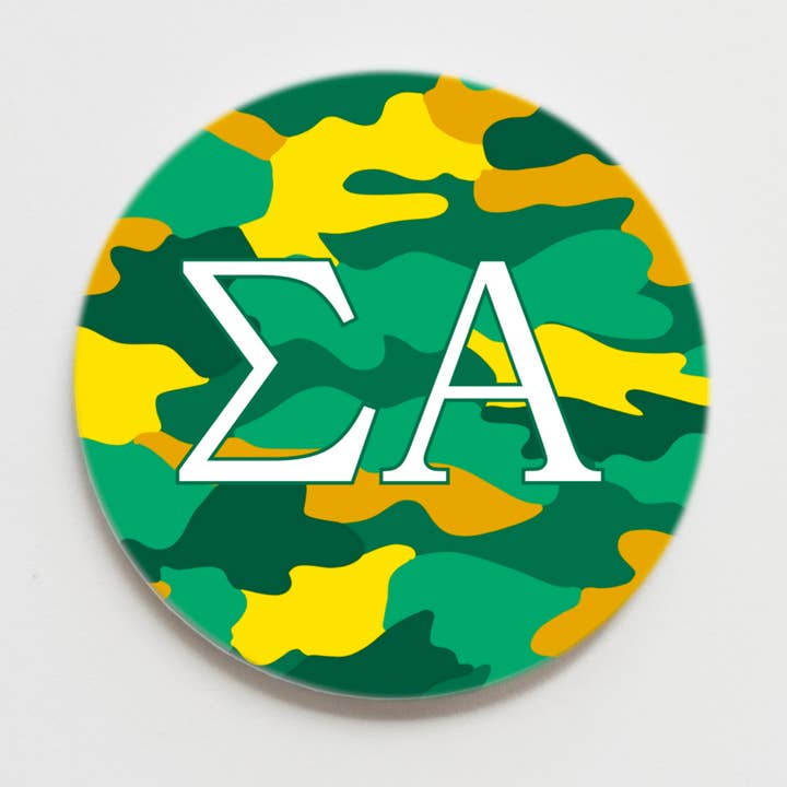 Sigma Alpha Camo Greek Button - 2.25 inch for wholesale by Good Vibez Collegiate
