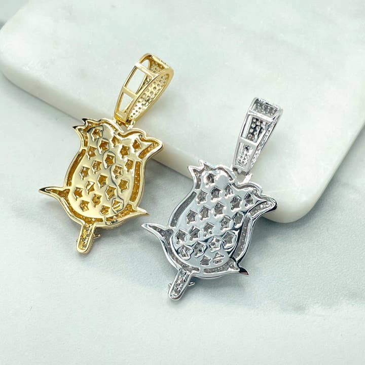 DIJU Jewelry - Wholesale Individual Charm/Pendant - 18k Gold Filled or Silver Filled Micro Pave Flower Tulip Shape Pendant Only, with Large Bail, Wholesale Jewelry Making Supplies3