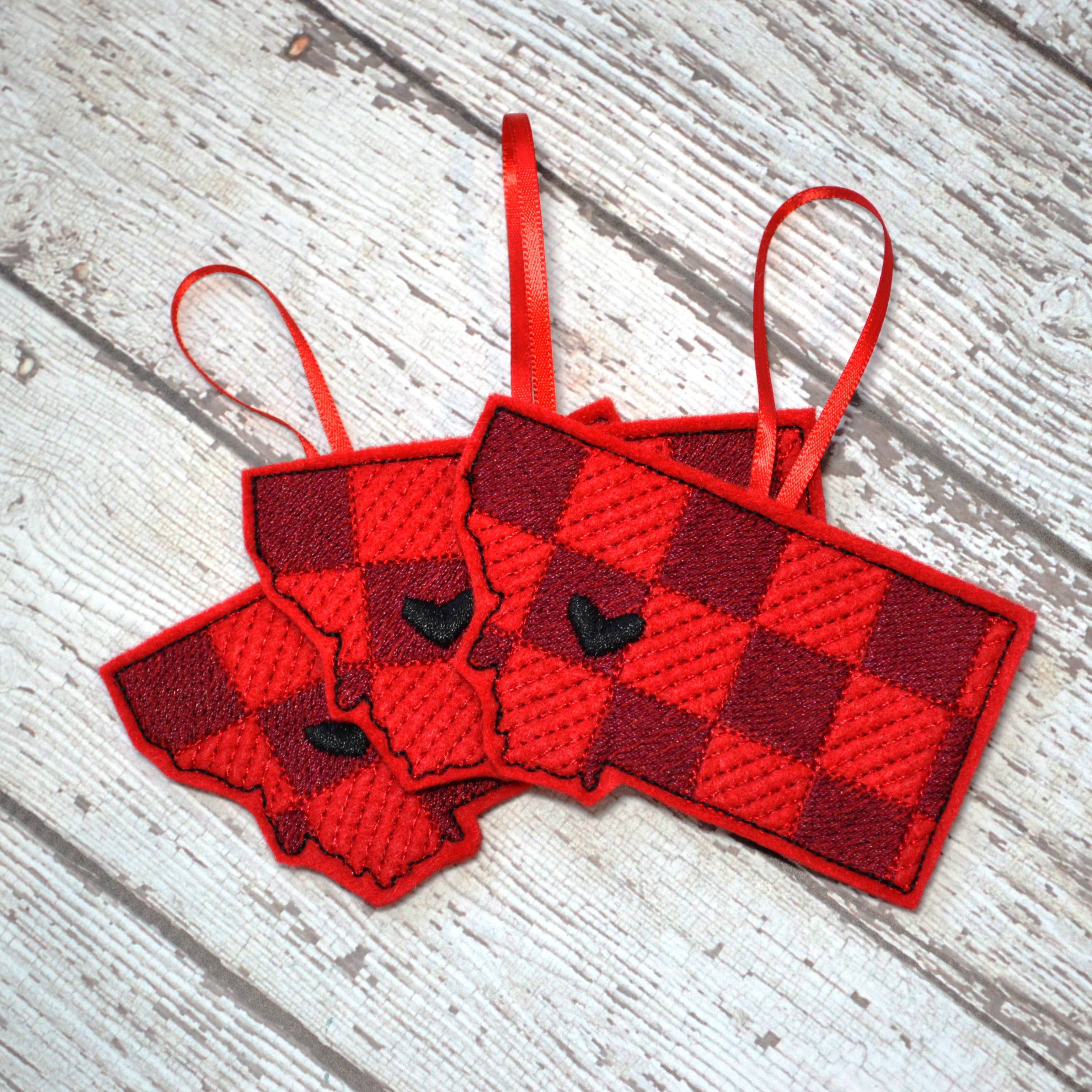 SewMuchMoreStore - Wholesale Ornament - State Red Buffalo Plaid Embroidered Felt Ornament - Holiday29