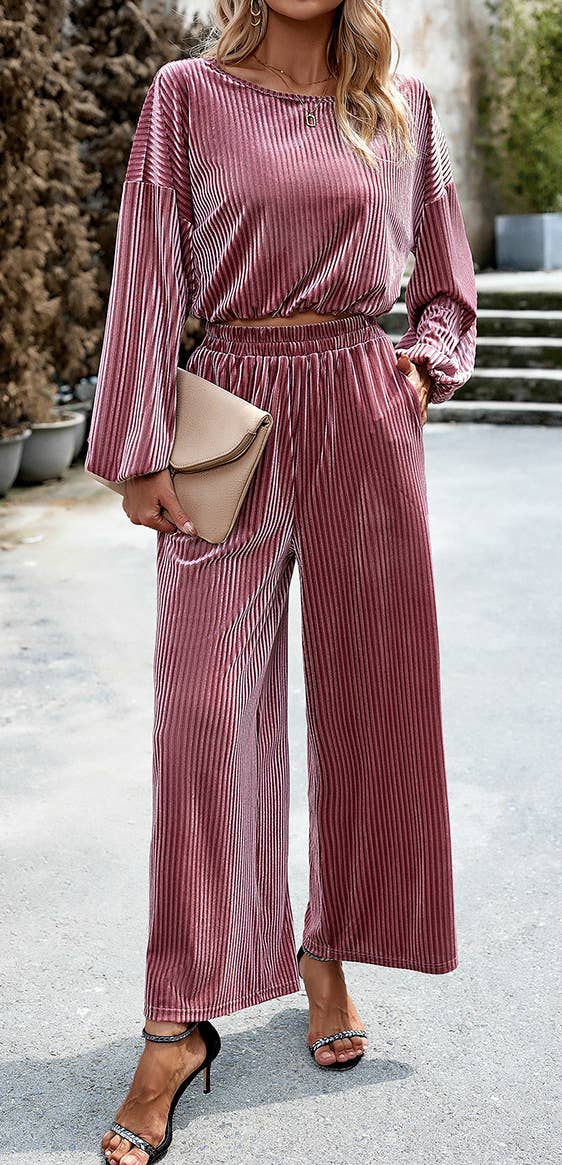 HIDDENBRAND - Wholesale Top & Pant Set (NOT Loungewear) - Women's - Women's Velvet Suit Casual Two Piece5