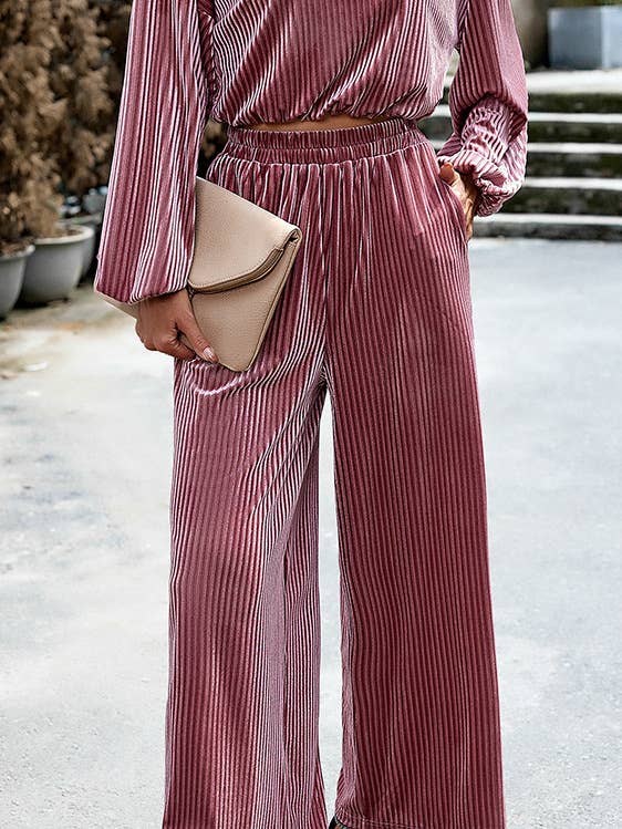 HIDDENBRAND - Wholesale Top & Pant Set (NOT Loungewear) - Women's - Women's Velvet Suit Casual Two Piece5