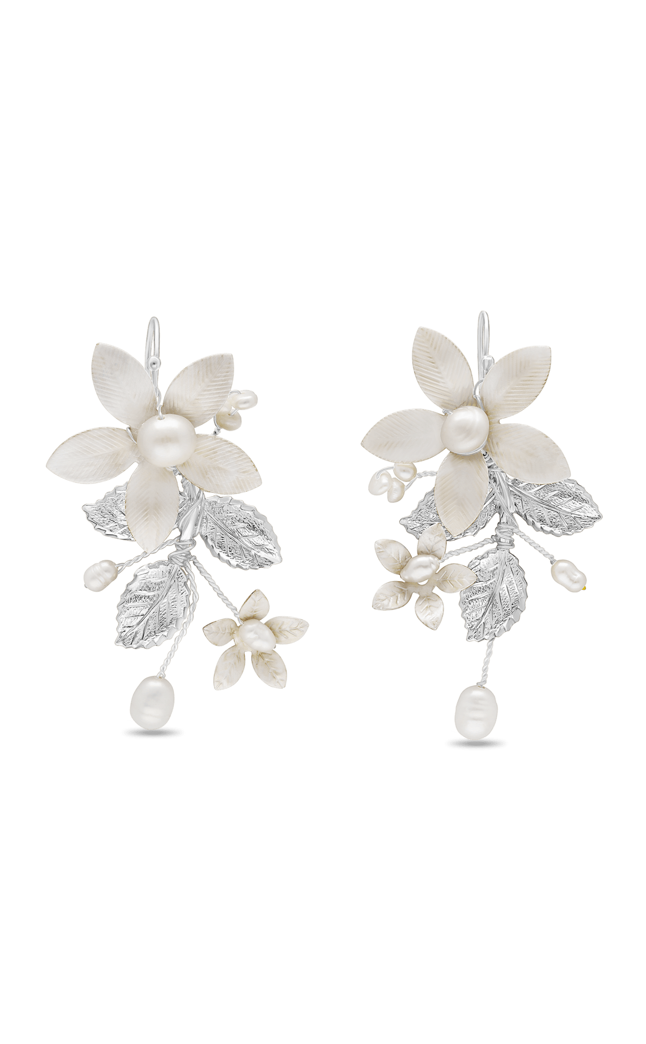 Miss Foxine Couture - Wholesale Dangle Earrings - Evanthe Floral Bridal Earrings with Freshwater Pearls and Enamel6