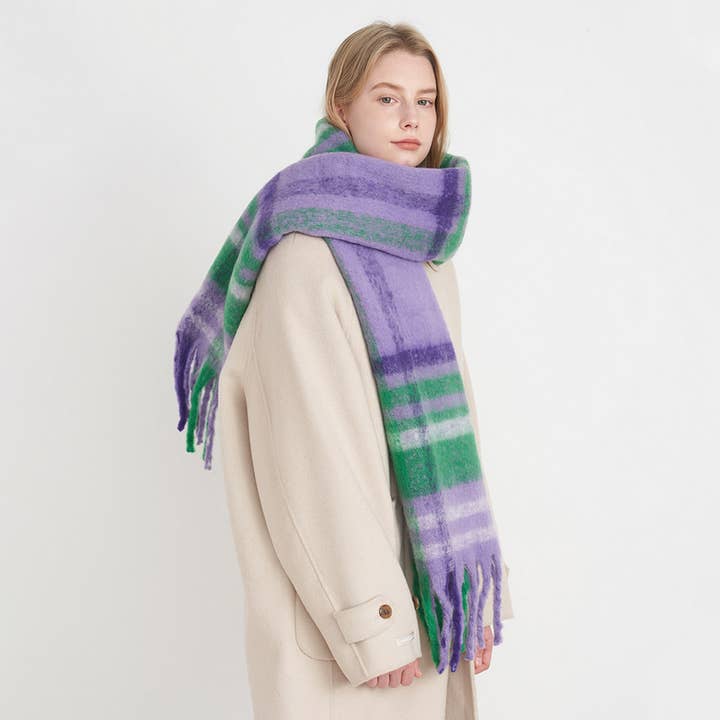 ACCITY - Wholesale Scarf - Women's - French Retro Plaid Scarf - Winter Tassel Wrap_CWASC032711