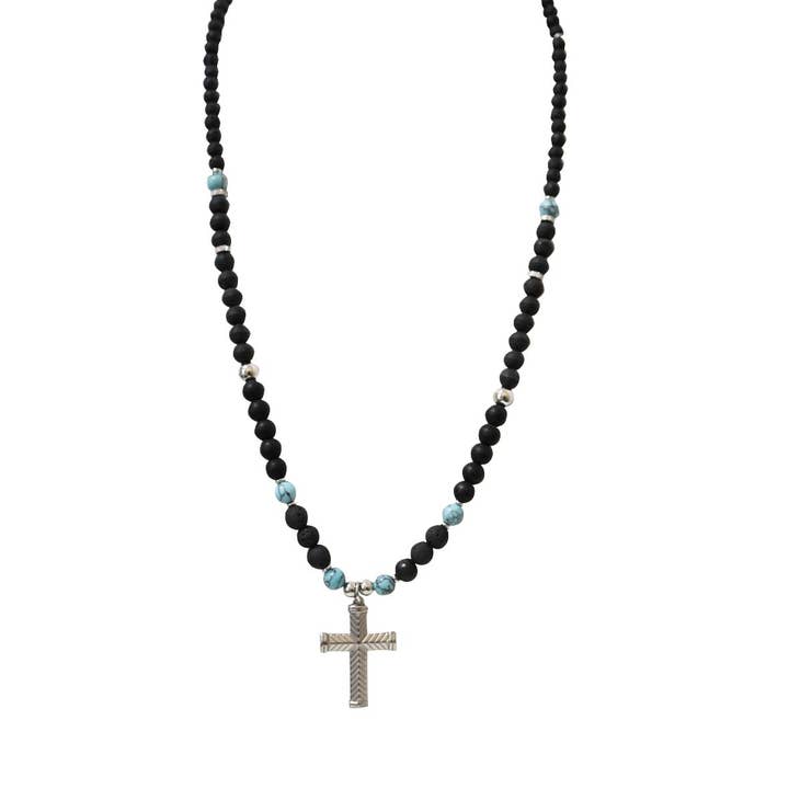 LONG NECKLACE FOR MEN IN STONE WITH CROSS - DS2468A246 for wholesale by AMORINO SRL