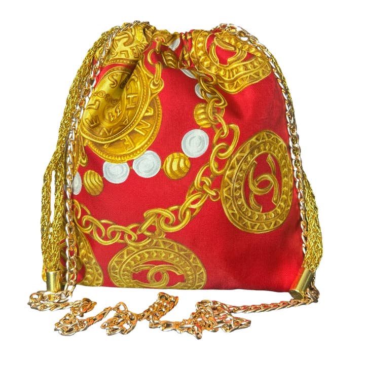 Vintage Luxe Up - Wholesale Crossbody Bag - Women's - Chanel CC Logo Coins Rouge Vintage Scarf Crossbody Bag1