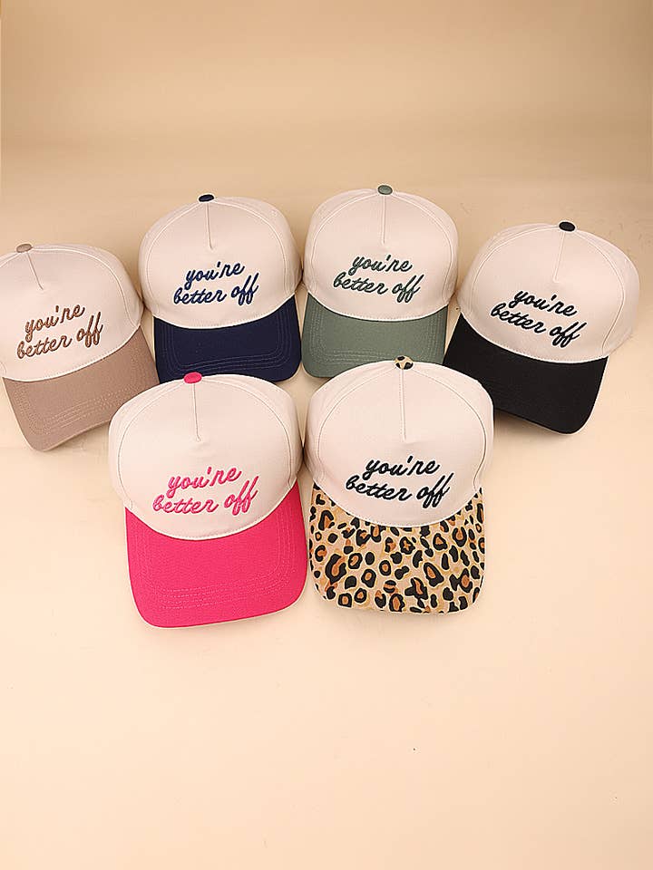 You're Better Off Two Tone Canvas Cotton Cap for wholesale by Vanilla Monkey