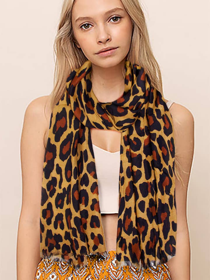 Leopard Pattern Oblong Scarf for wholesale by Hana