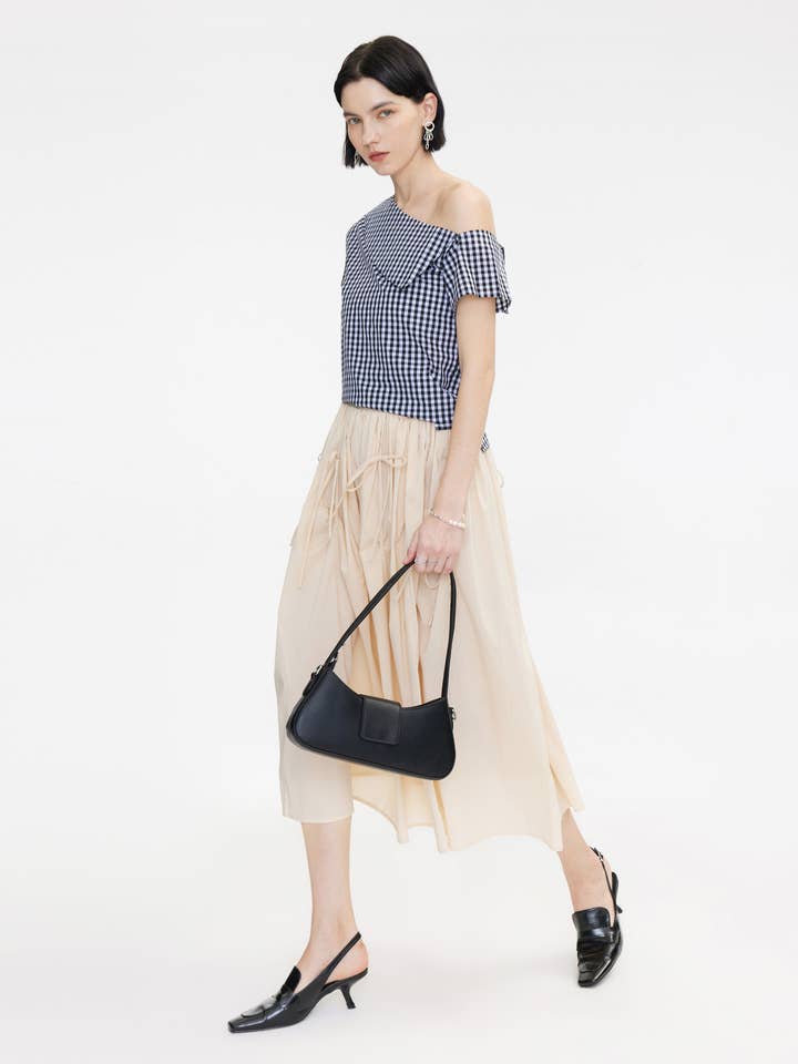 Wheat Ruched Waist Tied Up Midi Skirt for wholesale on Faire