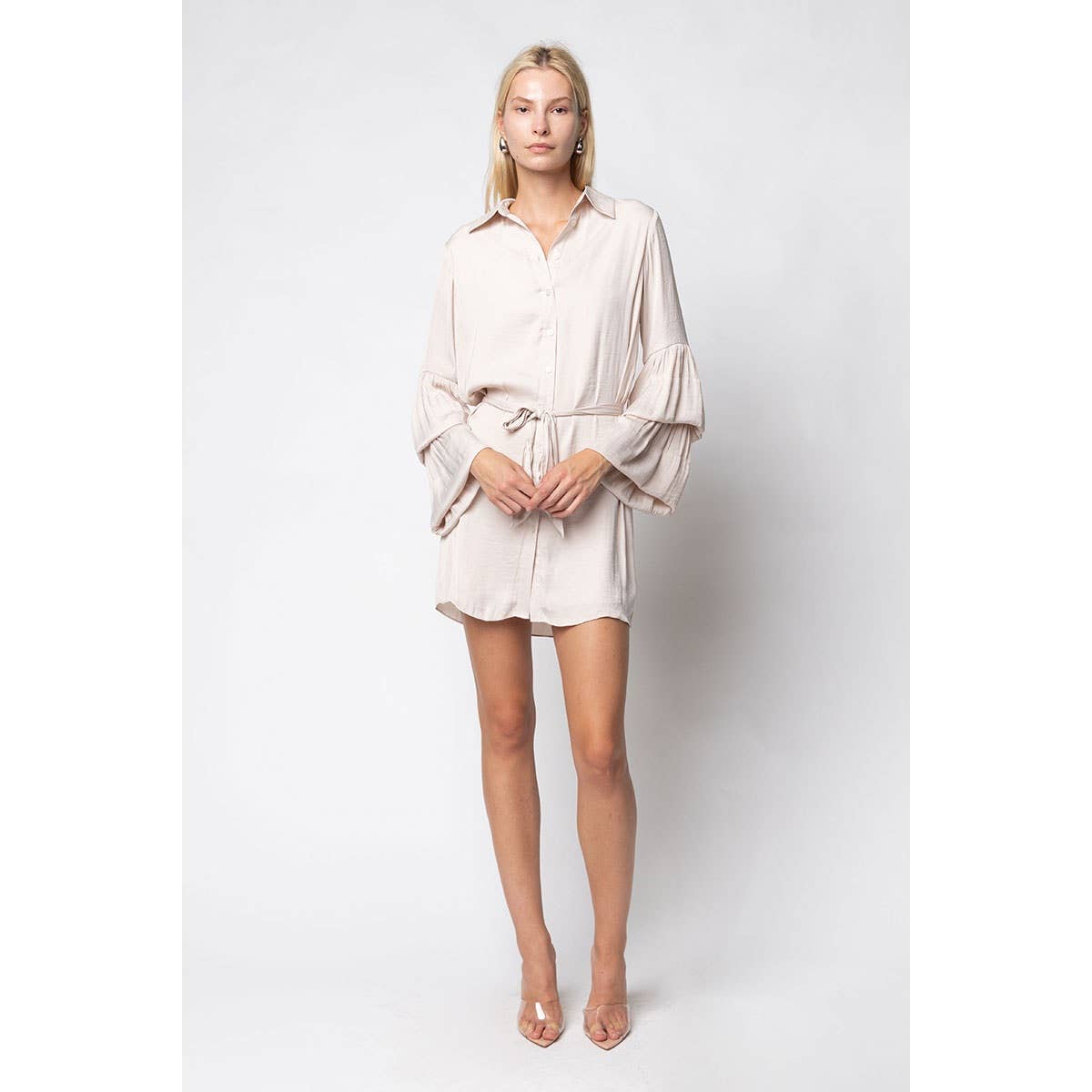 Naked Zebra - Venta al por mayor Vestido - Mujer - Minivestido camisero con mangas acampanadas8