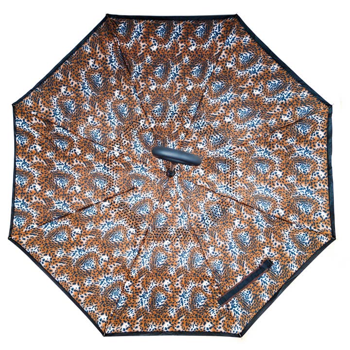 PEACH ACCESSORIES – wholesale Umbrella – Women's – F972 Small leopard print upside down umbrella in Dark Brown