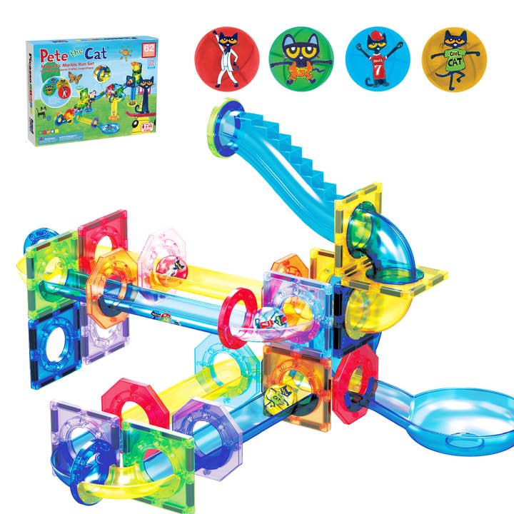 PicassoTiles 62pc Pete the Cat Magnetic Marble Run Set for wholesale by PicassoTiles