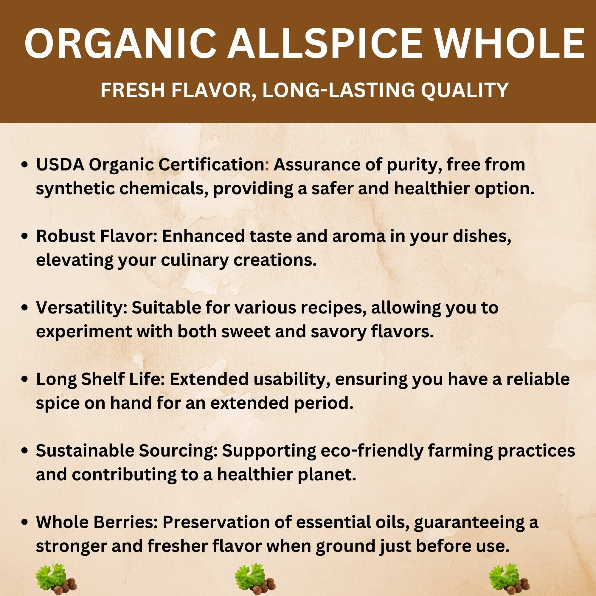 SPICY ORGANIC - Wholesale Dried Spice - Organic Allspice Whole Berries- Certified USDA organic- Allspice Seasoning for Baking, Marinades, Pickling, Stews, Sauces, and Beverages7