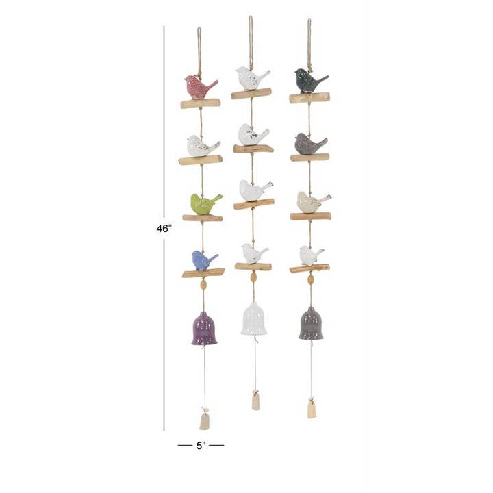 Will's Company - Wholesale Wind Chime - Ceramic Bird Wind Chime - 3 assorted colors, 46"