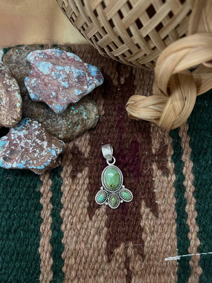 Handmade Sterling Silver Kingman Turquoise Pendant with Signed Nizhoni (9) for wholesale by Nizhonitradersllc