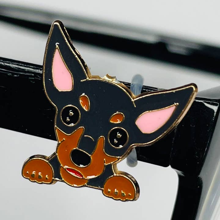 Miniature Pinscher Dog Plated Enamel EyeDeco for wholesale by Cork and Charm