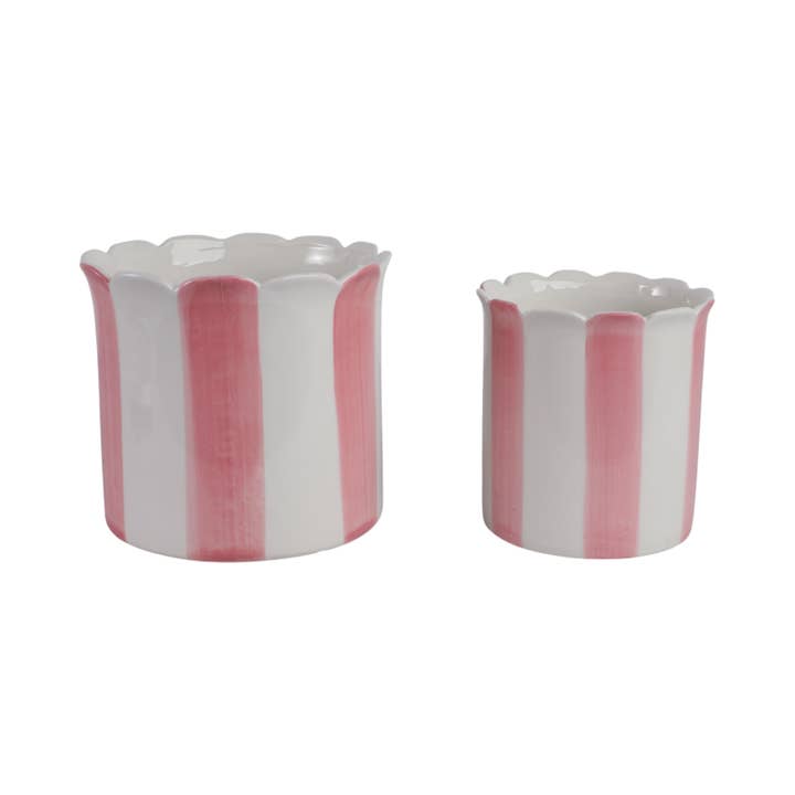 Sagebrook Home - Wholesale Plant Pot - Planters Set of 2 - Pink Ceramic Striped Scallop, 6/8 in.5