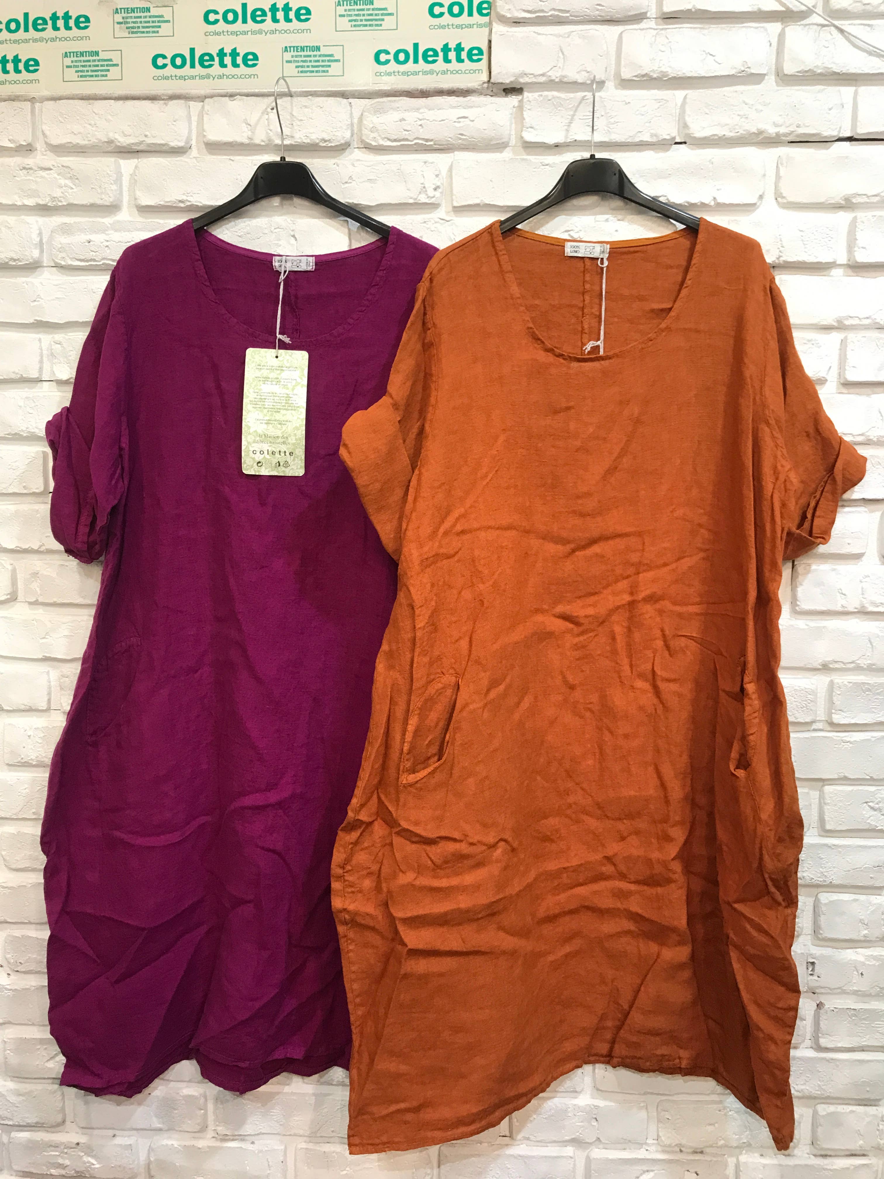 la maison des fibres naturelles - Wholesale Dress - Women's - Round neck dress in 100% linen 676141