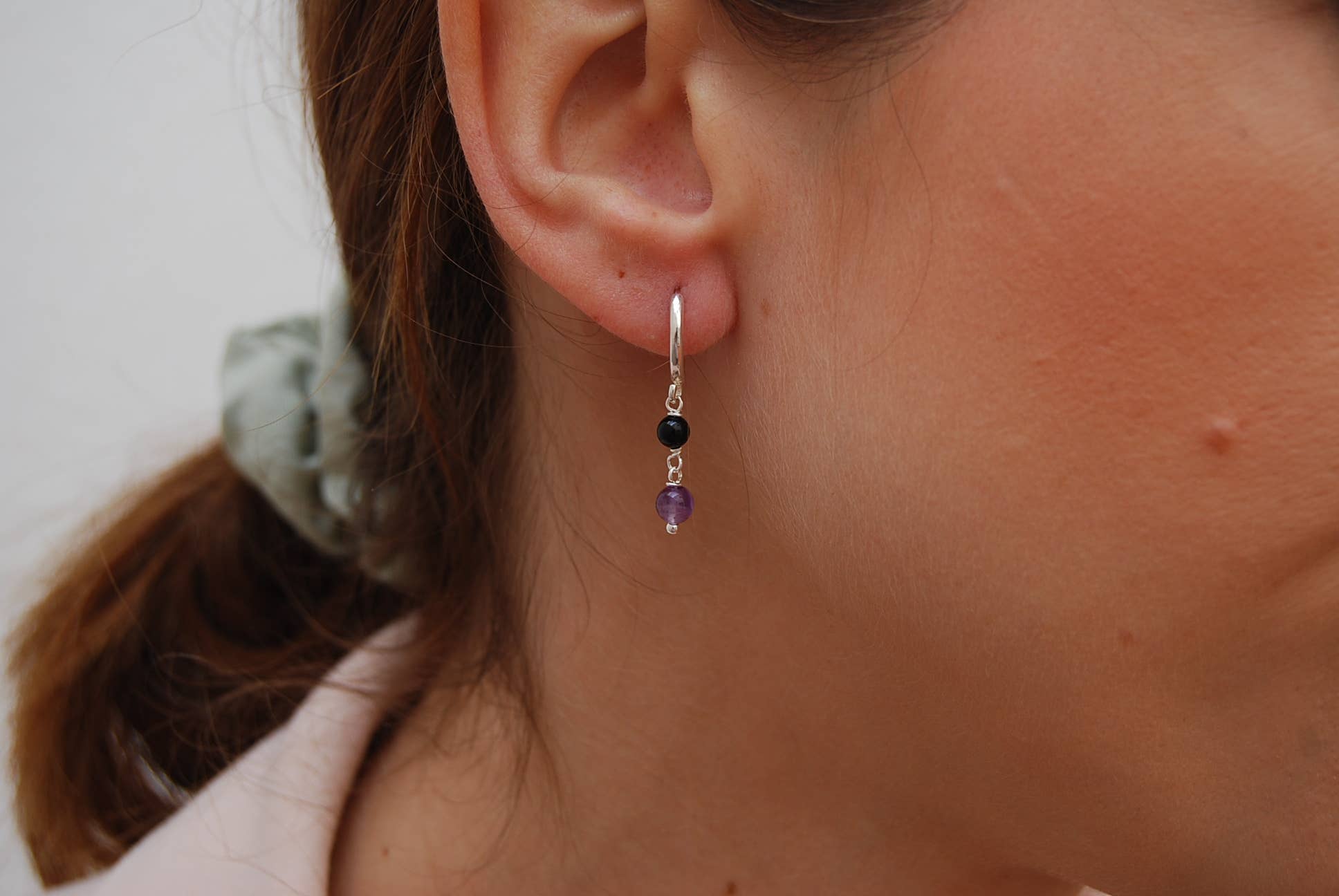 Yneda Jewels - Wholesale Dangle Earrings - Onyx-amethyst earrings, silver 925 hoops, gemstone earrings.6