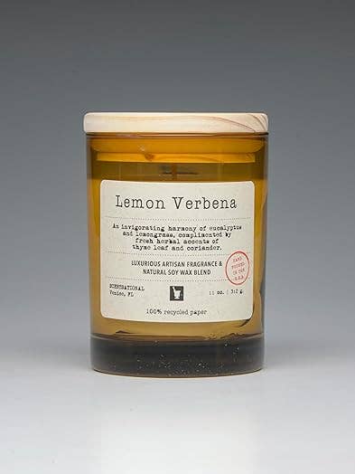 Scentsational Citronverbena Sojavokslys, 11 oz Glasbeholder, Trælåg, 55-60 timers brændetid for engroshandel hos Scentsational Candles