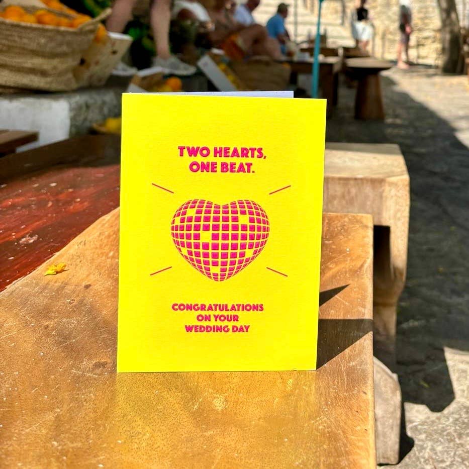 LoveLossDiscoballs – wholesale Wedding card – Two Hearts One Beat | Bright Modern Disco Ball Wedding Card 1