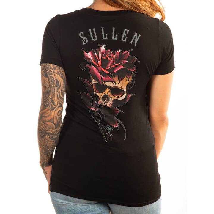Camiseta de mujer con estampado Sullen Skull Rose para venta al por mayor de Tourtiwi