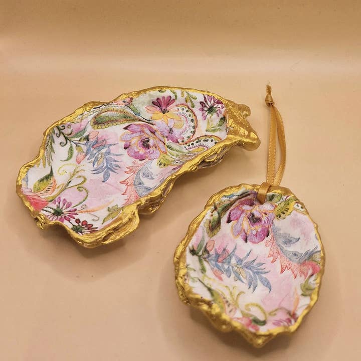 Bee my Oyster - Wholesale Jewelry Dish - 2 x Pink William Morris Shell Trinket Dishes Jewellery Dish