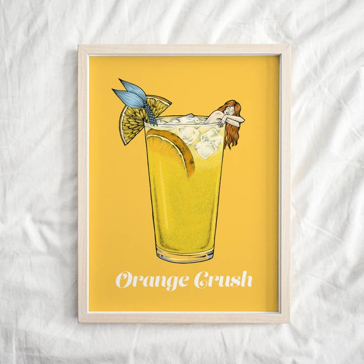 Orange Crush Mermaid Cocktail Art Print for wholesale by Elizabeth Weglein