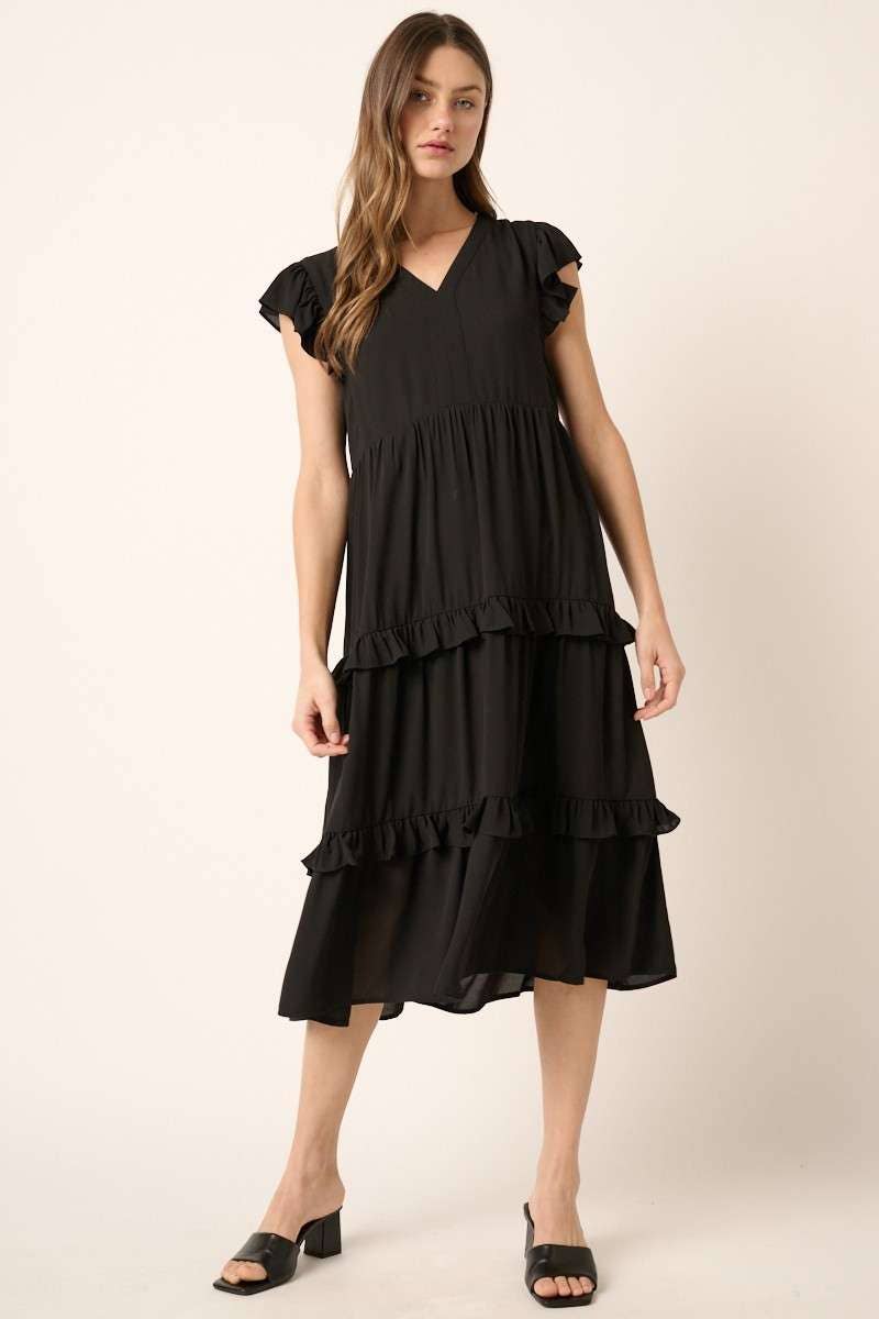 mittoshop – Engroshandel Kjole - Dame – H43020 - MIDIKJOLE MED FLÆSEDETALJER I V-HALS8