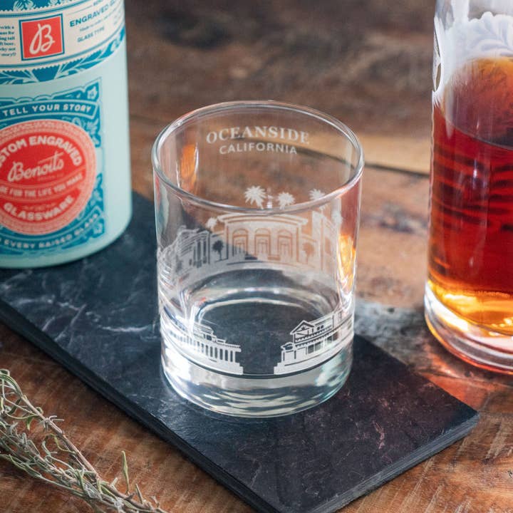 Benoit's Design Co. - Wholesale Cocktail/Liquor Glass - Oceanside, California City Skyline Engraved Glasses1