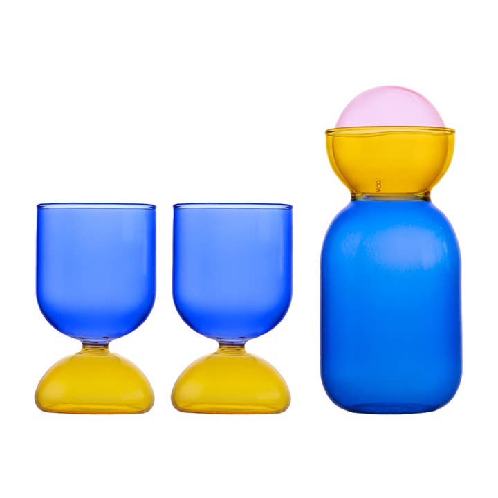 TUTU Home - Wholesale Carafe - “Dopamine" – Blue, Yellow & Pink Colorplay Glass Carafe3