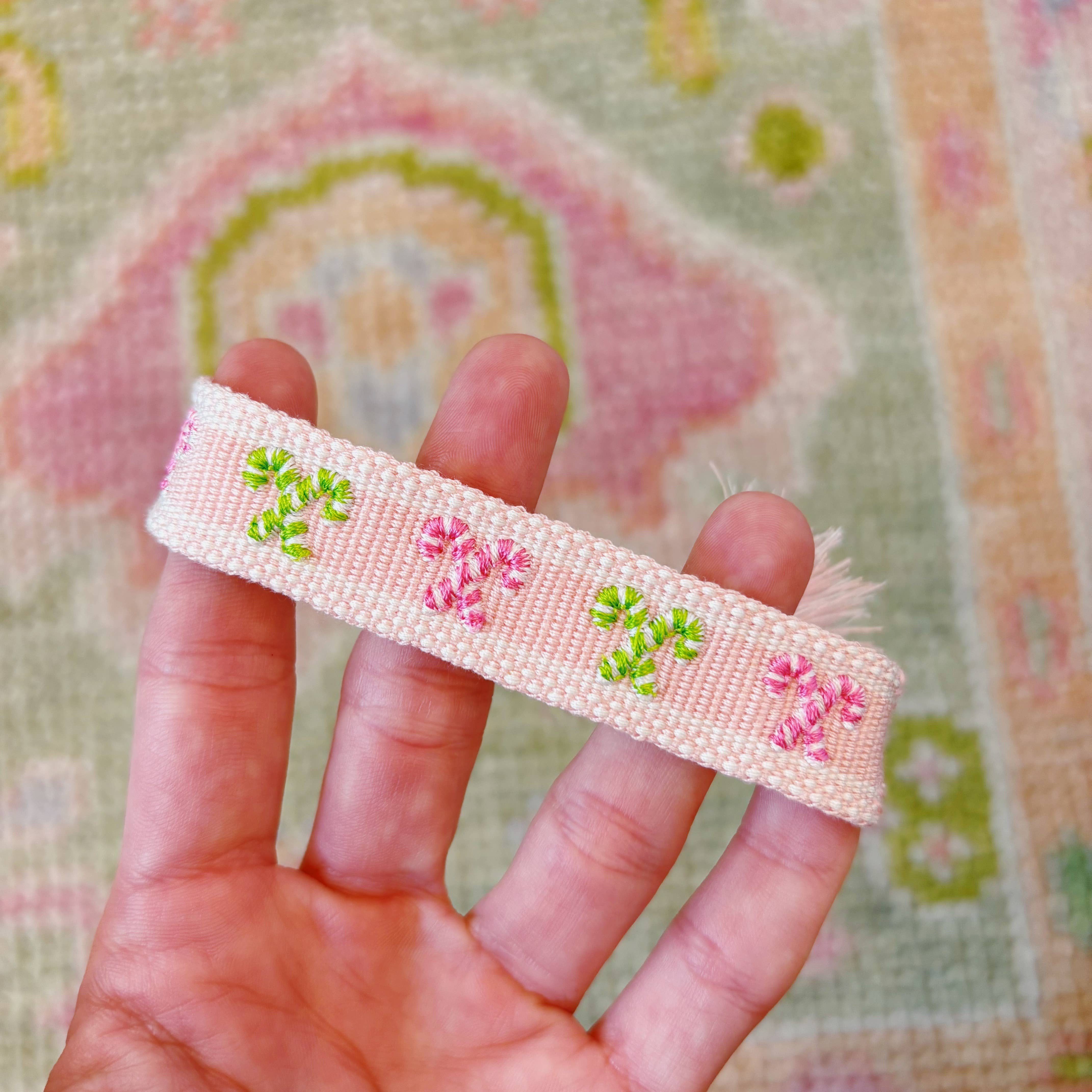 The Kenzie Collective – wholesale Woven/braided bracelet – Candy Cane embroidered tassel bracelet NEW MINI SIZE KIDS3