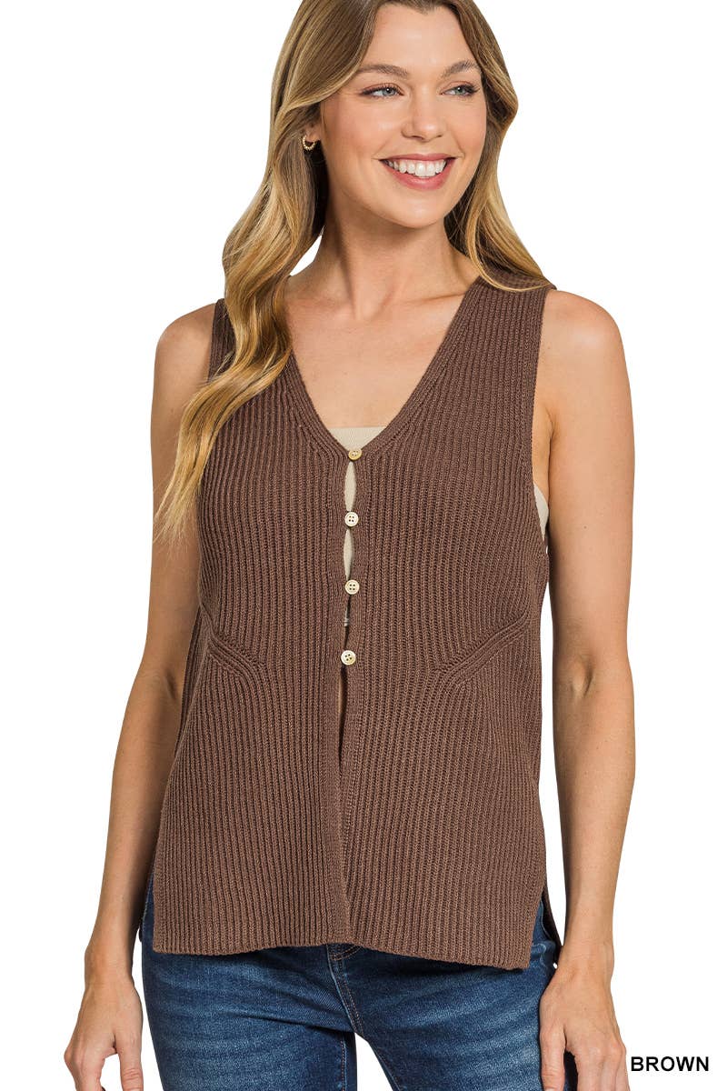 42POPS - Venta al por mayor Chaleco de abrigo - Mujer - Chaleco de Punto con 4 Botones 1016 SI-282493