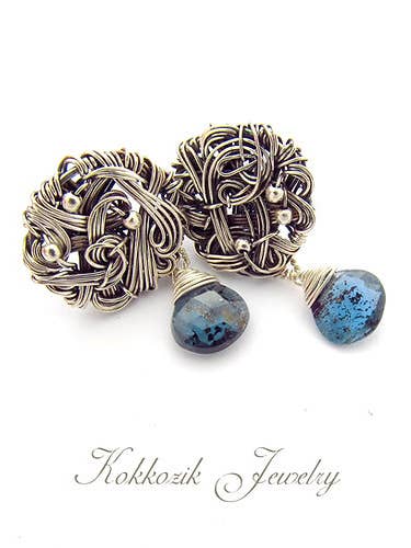 silver earrings with kianite drops for wholesale by Kokkozik Jewelry