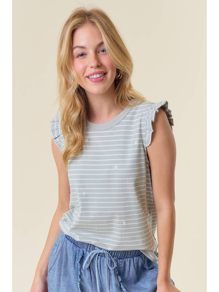 LT.SAGE VOLANGÄRMLÖS BLOMMIG BRODERAD RANDIG TANK - 44387T för wholesale på Faire