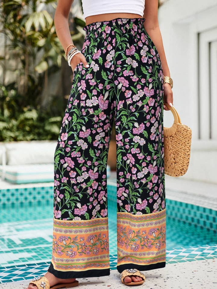 Calça Boho Floral de Cintura Alta por atacado de StyleGalX